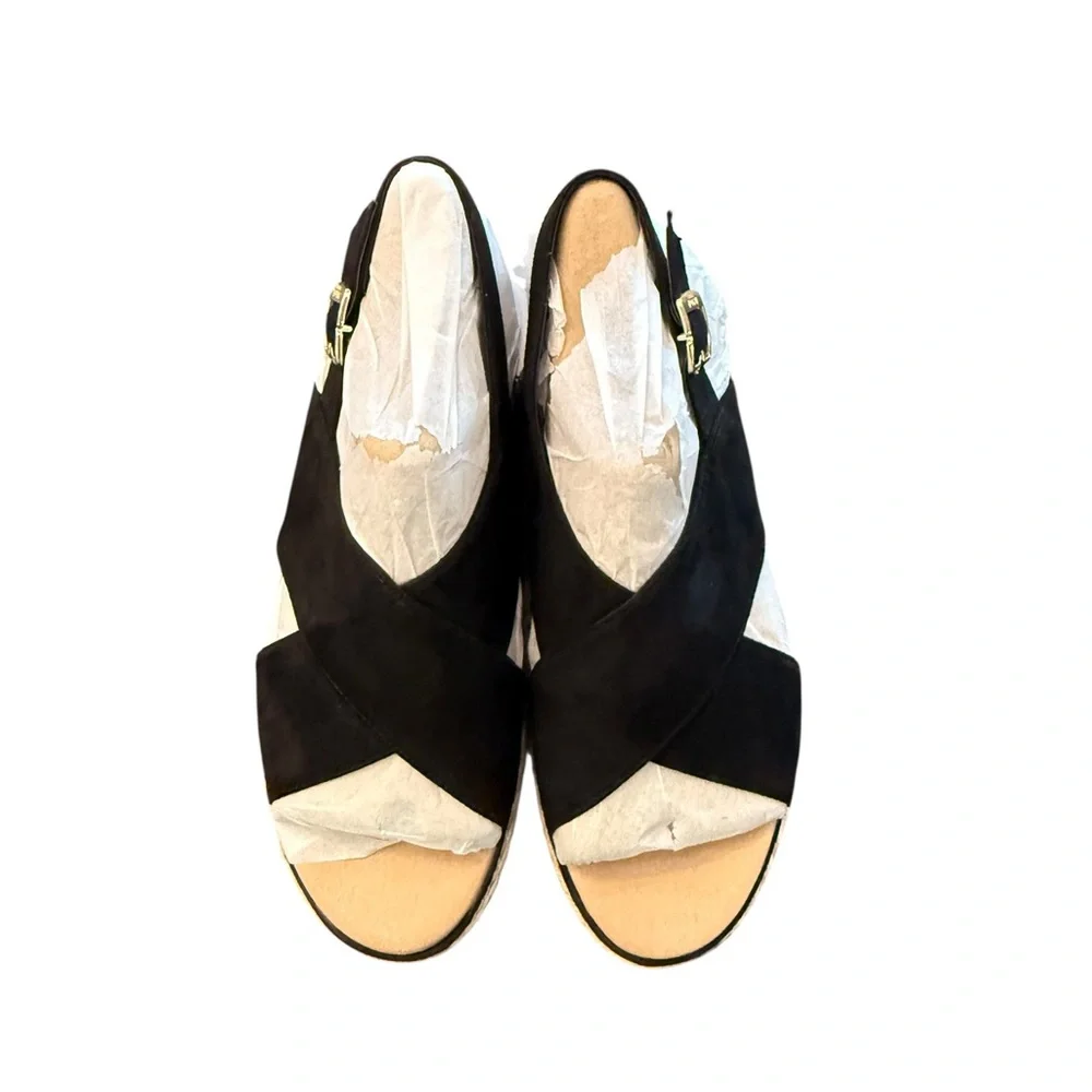 Dr. Scholl's Ember Espadrille Wedge Sandal Size 9M Black Tan Resort Vacation NEW - Picture 11 of 11